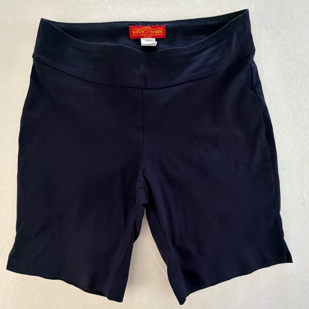 Krazy Larry Navy Blue Pull On Bermuda Shorts Womens Size 4 Stretch Made in USA